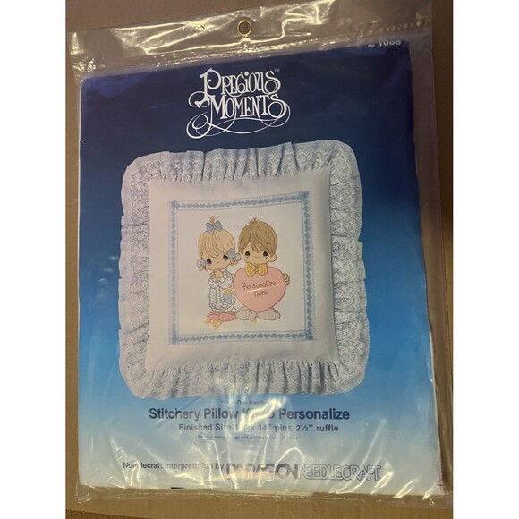 1984 PRECIOUS MOMENTS PARAGON PERSONALIZED PILLOW CROSS STITCH NEEDLEPOINT KIT - Picture 1 of 8